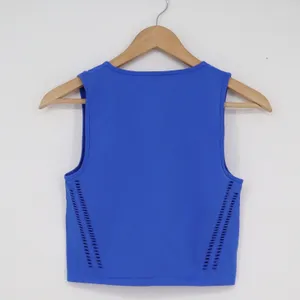 Royal Blue Laser Cut Seamless Athletic Crop Top Sleeveless Distressed Tank thumbnail 2