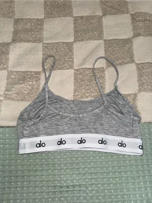 ALO Yoga Grey Marled Bralette with‎ White Logo Band thumbnail 3