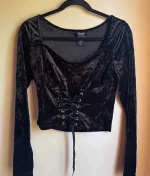 Cosmic Aura Black Velvet Corset Lace Up Top Sz Medium Hot Topic thumbnail 1