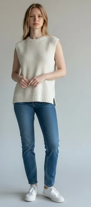 Abercrombie & Fitch Cream Chunky Knit Sleeveless Crew Neck Sweater Vest Size M thumbnail 1