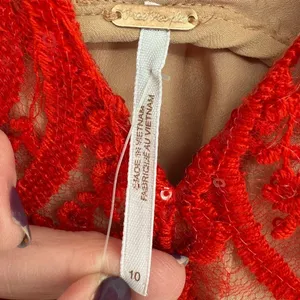 NWT Free People Night Shimmers Mini Dress Red Lace Sequin V Neck Size 10 Glam thumbnail 3