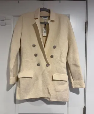 Express Cream Knit Sweater Blazer Jeweled Buttons Women's Small NWT Cotton Blend thumbnail 1
