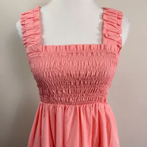Abercrombie & Fitch Smocked Tiered Mini Dress Coral Pink Ruffle Strap Womens S thumbnail 5