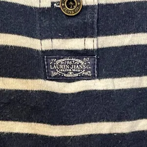LRL Lauren Jeans Co. Striped Henley‎ Top Women Medium 3/4 Sleeve Front Button thumbnail 6