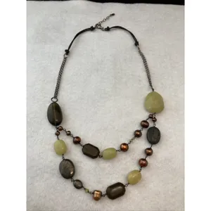Peyote Bird Pearl Leather Stone 2 Strand‎ 925 Sterling Silver 20'' Necklace 60g thumbnail 6