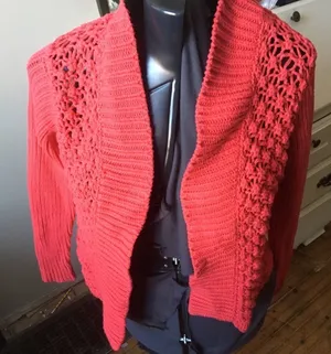 Chicos 0 chunky loose weave bright red bolero thumbnail 1