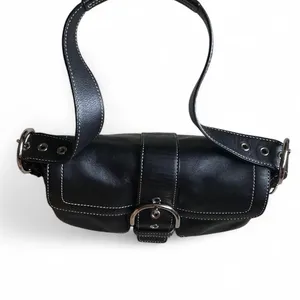 Black Leather Shoulder Bag with Buckle Detail thumbnail 7