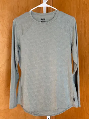 REI Co Op Womens Long‎ Sleeve Baselayer Top Green Textured Medium thumbnail 1
