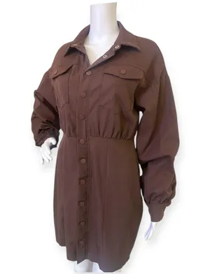 Pretty Little Thing Brown Button-Up Dress thumbnail 1