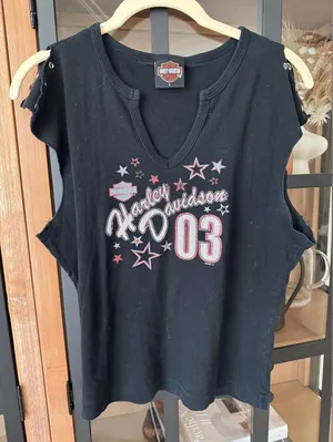 Vintage 2003 Harley Davidson stars baby tank top grommet short sleeve muscle y2k thumbnail 1