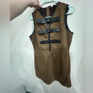 Flat White Faux-Suede Sleeveless Bow-Trim Mini Dress thumbnail 6