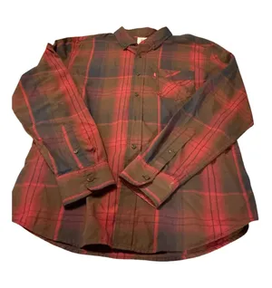 Levi’s Men’s Plaid Flannel Button Up Shirt Long Sleeve Red Brown Size S Small thumbnail 1