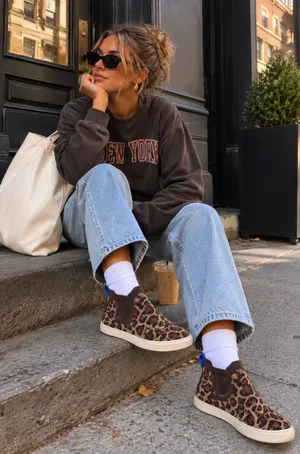 Rothy’s Leopard Knit High Top Slip-On Sneakers Women’s 6.5 thumbnail 1