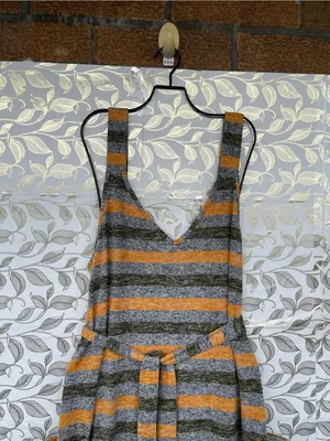 Free People Striped Cozy Knit Jumpsuit Lagenlook Boho Drop Crotch Pocket L thumbnail 3