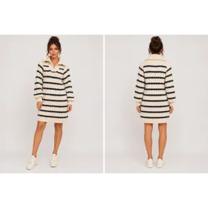 Pieces Womens Striped Quarter‎ Zip Sweater Dress Cream Black S Balloon Sleeve thumbnail 9
