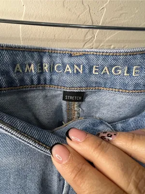 American Eagle Mom Straight High Rise Distressed Light Wash Denim Jeans thumbnail 6