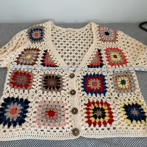 Debut Crochet Cream Granny Square Cardigan Sweater size M thumbnail 8