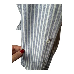 Joy Joy Dress Women Large Blue White Striped Button‎ Front Tie Waist Shirt NWT thumbnail 8