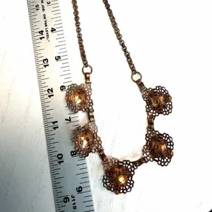 Vintage Copper Filigree Necklace w Goldstone & Turquoise tone Beads thumbnail 5