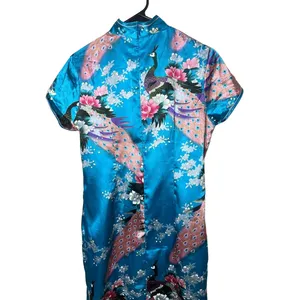 Laogudai Blue‎ Peacock Floral Mandarin Collar Chinese Style Cheongsam Dress M thumbnail 8