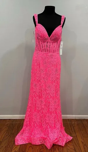 Sherri Hill 56033 Corset Back Off the Shoulder Gown Bright Pink Sz 12 NWOT thumbnail 1