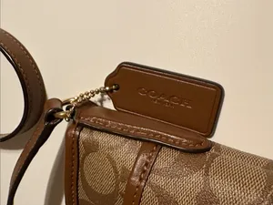 Coach Signature coated Canvas File Crossbody Bag purse tan brown excellent thumbnail 2