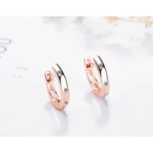 NEW Unisex 14k Rose Gold S925 Huggie Hoop U Shape‎ Simulated Diamond Earrings thumbnail 4