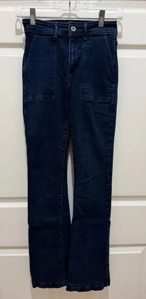 Morrison High-Rise Dark Blue Trucker Utility Straight Leg Slight Flare Jeans 24 thumbnail 1