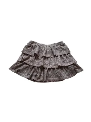 Vintage Y2K Brown Crochet Lace Tiered Ruffle Mini Skirt Boho Festival Cowgirl thumbnail 3