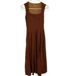 NWT OGL The Anytime Bra Ponte Knit Midi Dress Sz XS Cherry Wood Brown Stretchy thumbnail 2