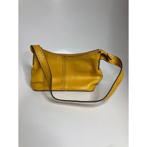Fossil Shoulder Bag Womens Small Yellow Good Leather Whipstitch Boho Zip Top thumbnail 2