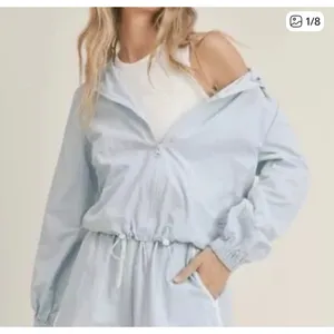 Sadie & Sage Baby Blue Sport Spice Nylon Hooded Windbreaker Jacket, M thumbnail 1