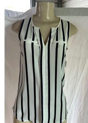 Express Striped Sleeveless Top V-Neck Career Casual Blouse XS thumbnail 1