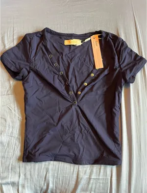 Navy Blue Qinsen V Neck Snap top thumbnail 2