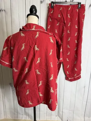 Loft Sleep Pajamas Sz Large 2-Piece Set Wiener Dog Christmas Lights Short Sleeve thumbnail 6