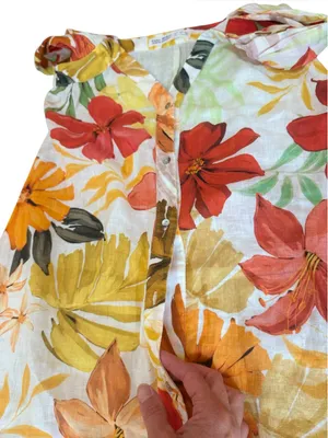 Zara Floral Linen Dress Button Front Womens Size Small thumbnail 6