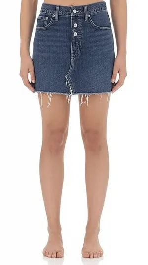Hollister Denim Mini Skirt‎ Womens Size 14 Blue Raw Hem Five Pocket Casual Chic thumbnail 1