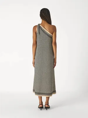 A&F One-Shoulder‎ Black and White Patterned Midi Dress thumbnail 7