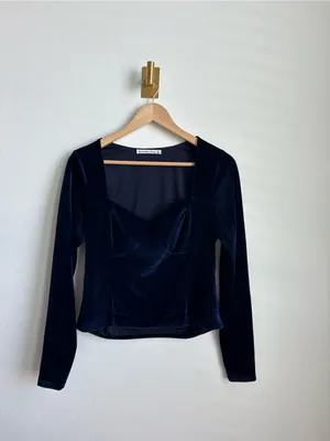 Abercrombie & Fitch Women's Blue Velvet Corset Top Long Sleeve Size Large thumbnail 2