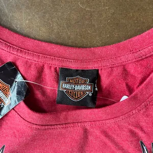 Vintage Y2K Women's Red Harley Davidson Angel Wing Rhinestone Design Biker Shirt thumbnail 4