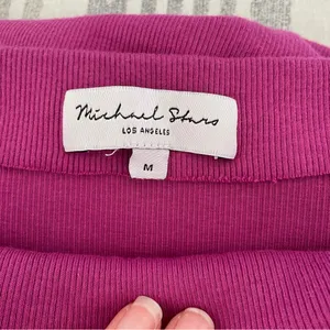 Michael Stars Charlotte Midi Dress Pink Size Medium Ruched Slit Ribbed Colorful thumbnail 6