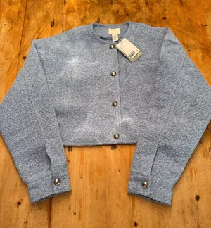 H&M Light Blue Cropped Bouclé Blazer thumbnail 1
