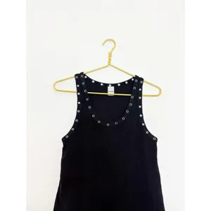 Re/Done Eyelet-Embellished Mini Dress Size Large Black Ribbed Grommet Grunge thumbnail 5