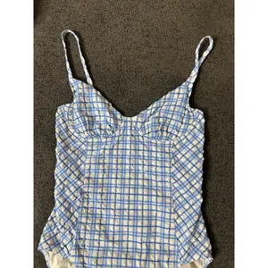 Tory Burch Check Plaid Gingham Swimsuit size M Underwire Blue White Seersucker thumbnail 5