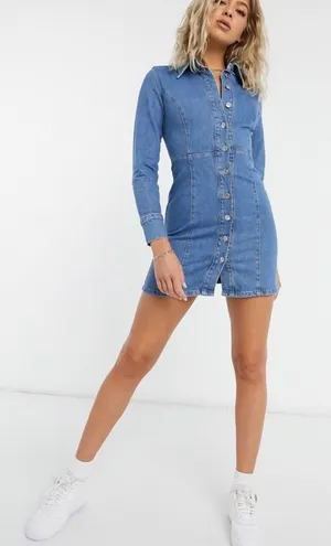 Asos Design Denim Long Sleeve‎ Hourglass Mini Dress Size 4 thumbnail 1