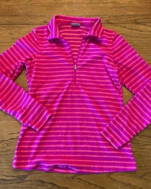 Columbia Women's S Pink/Orange Striped Fleece 1/4 Zip Mock Neck Pullover thumbnail 1