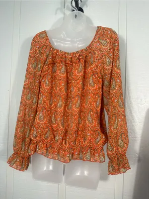 DR2 Orange Geometric Print Top Size Medium EUC thumbnail 5