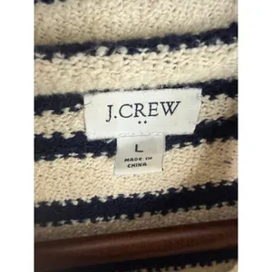 J. Crew Striped Knit Boucle Mock Neck Long Sleeve Sweater L Cream Navy Blue thumbnail 7