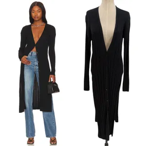 Free People Skylight Ribbed Longline Cardigan Black Button Front Small‎ thumbnail 2