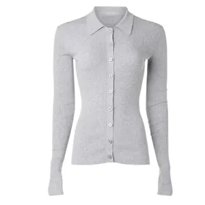 Michael Kors Gray Polo Sweater SMALL Fitted Cardigan Preppy Silk Cotton $300 thumbnail 8